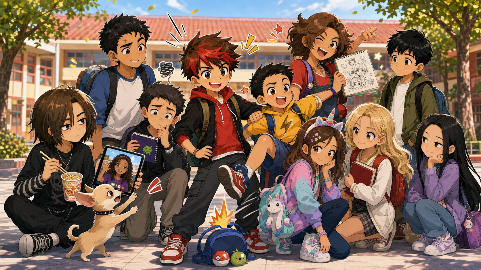 La pandilla de LOS BROS reunida en el patio del colegio